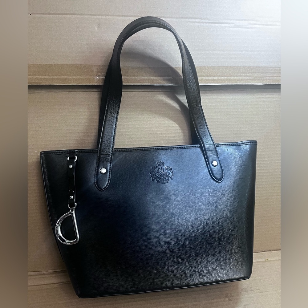 Sold LAUREN RALPH LAUREN TOTE SHOULDER BAG SAFFIANO LEATHER BLACK COLOR - Picture 1 of 13
